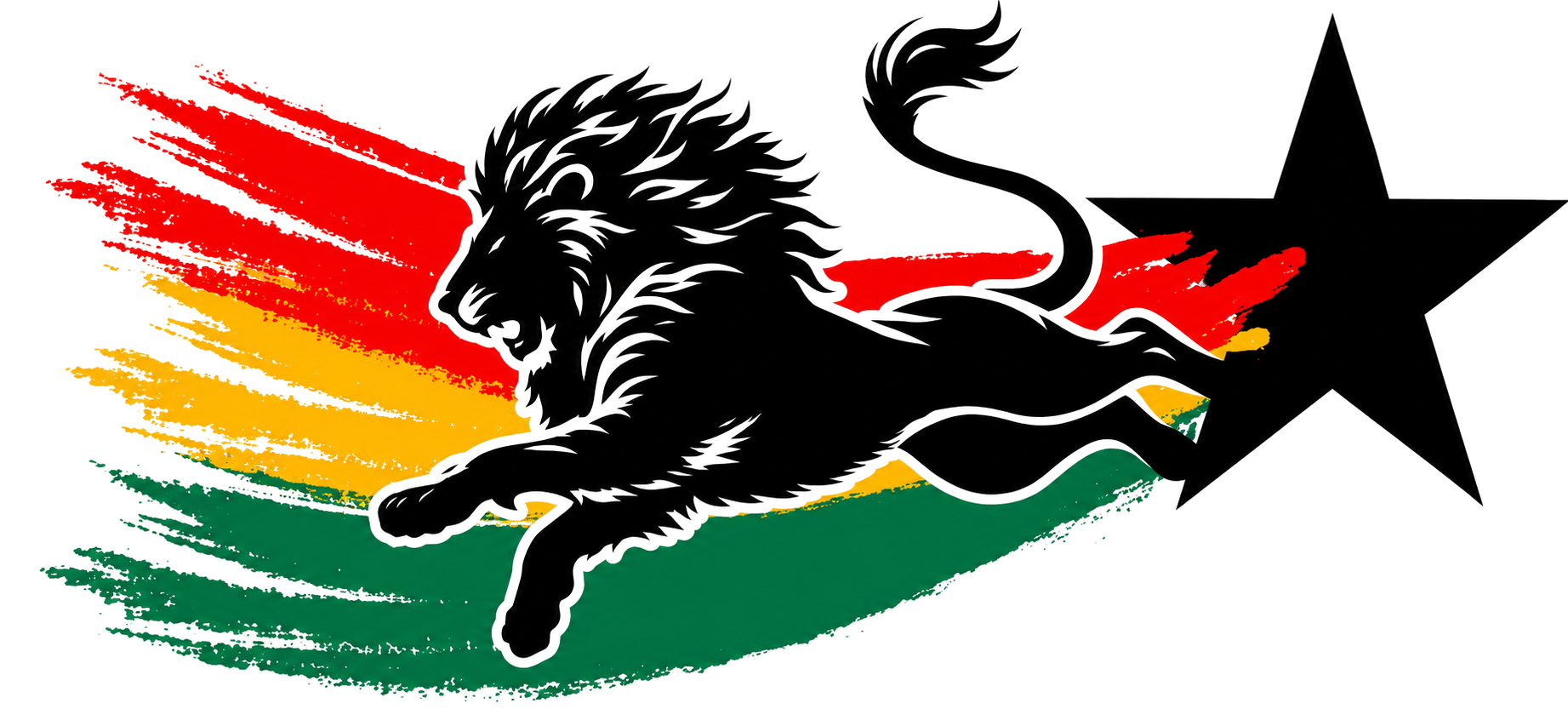 Leaping lion with Ghana flag colors and black star