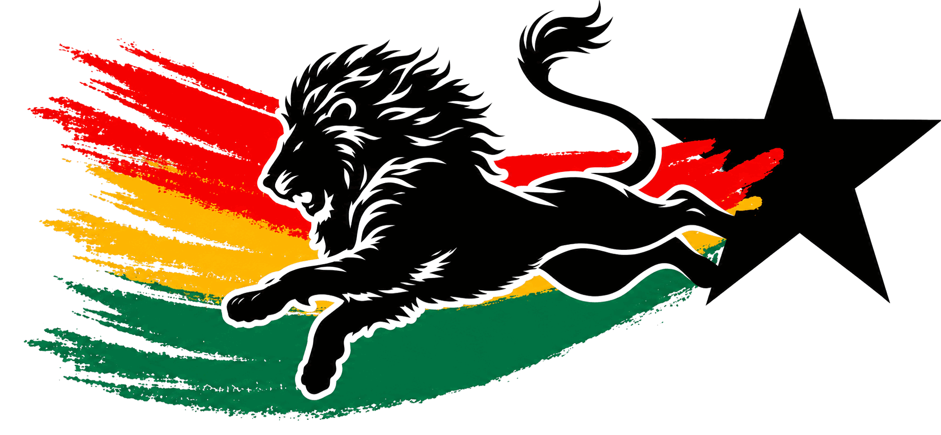 Leaping lion with Ghana flag colors and black star